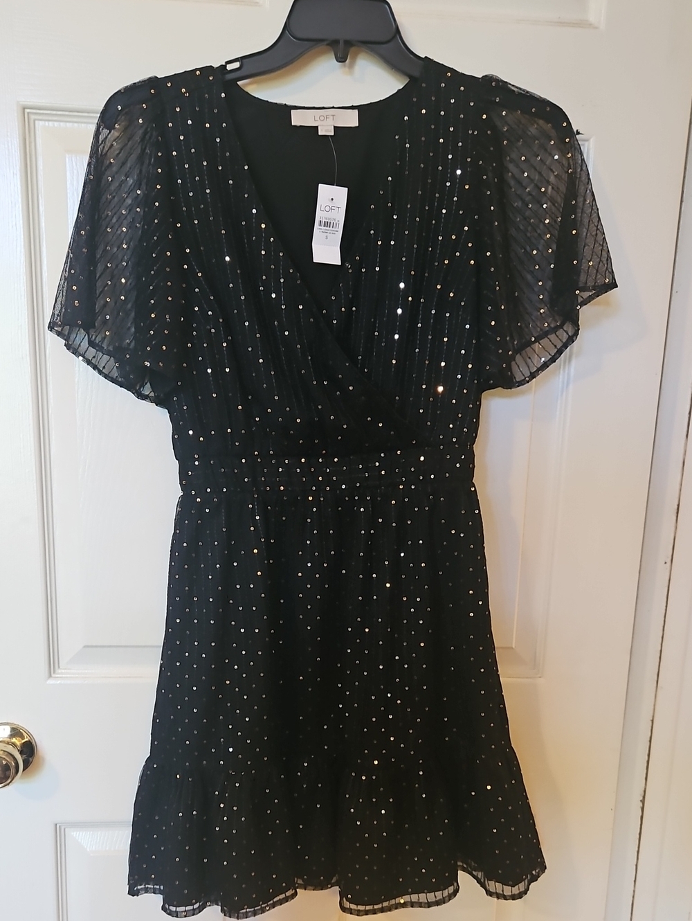 LOFT Black Mini Dress with Metallic Dot Detail